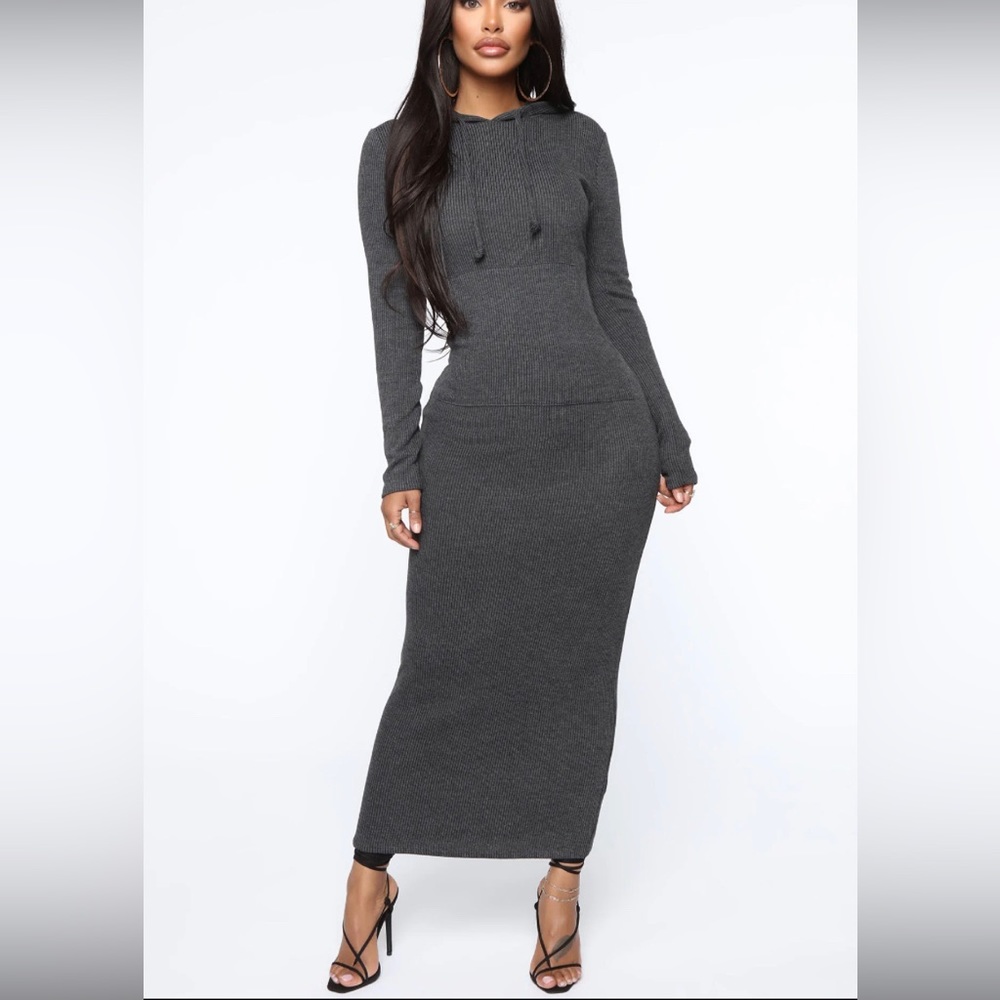 Fashion Nova long Gray Long Sleeve Hoodie Dress Size large